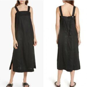 Madewell Linen-Cotton Princess-Seamed Midi Dress in Black - M